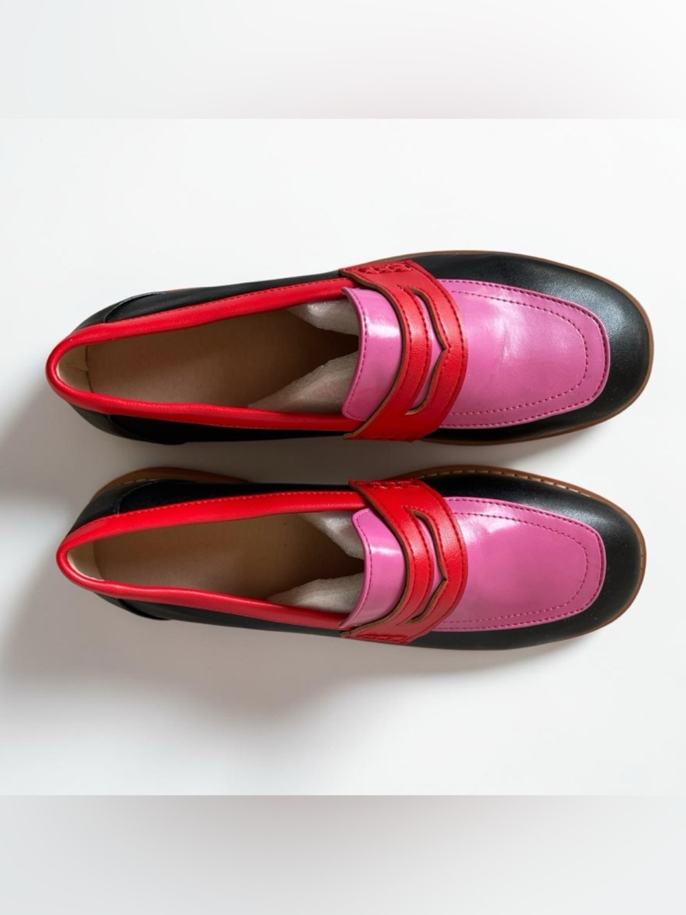 Women’s Colorblock Pink & Red Penny Loafers - Picture 4 of 5